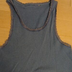 Uniqlo Slate Blue Lace-Trim Tank Top